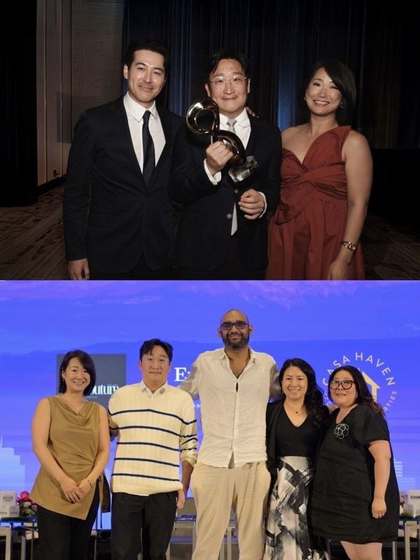 (왼쪽부터) 써드컬처컨텐츠주식회사 션 리차드 대표, SLL 박준서 제작부문대표, RESO 한나 조 디렉터 아래 - (왼쪽부터) RESO 한나 조 디렉터, SLL 박준서 제작부문대표, 골드핀치 인터내셔널 저스틴 디먼 매니징 파트너, 마넷, 펠프스 앤 필립스 소피아 옌 변호사, 필랑고 프로덕션 사라 김 하스 창업자 이미지 제공 - EXNW 2025
