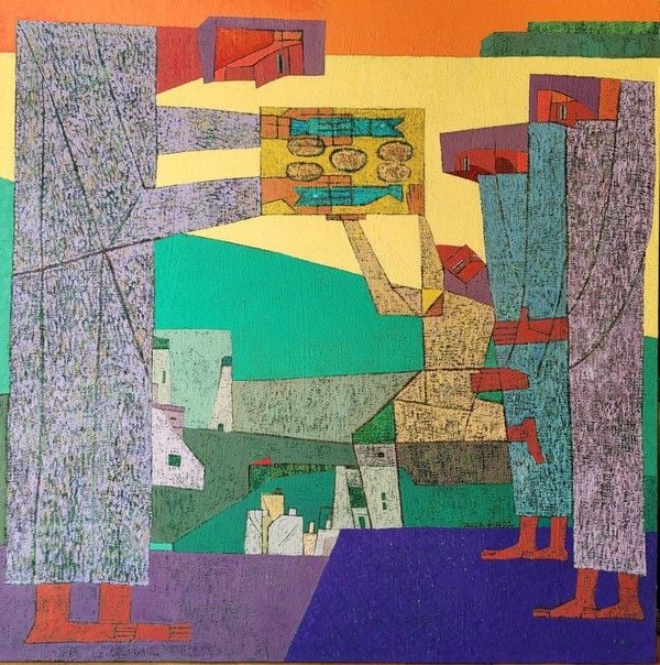 이도선"오예수, 오병이어의 기적" 91*91 mixed media on canvas /2022  