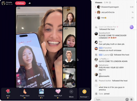 ‘뷰티베이커리’ 참여 크리에이터 4인이 함께 진행한 틱톡 라이브 방송 장면 