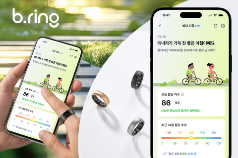 사진: ‘브링(b.ring)’의 신규 기능 ‘바디리듬’ 및 오늘의 활동 지수 / 앱포스터 제공